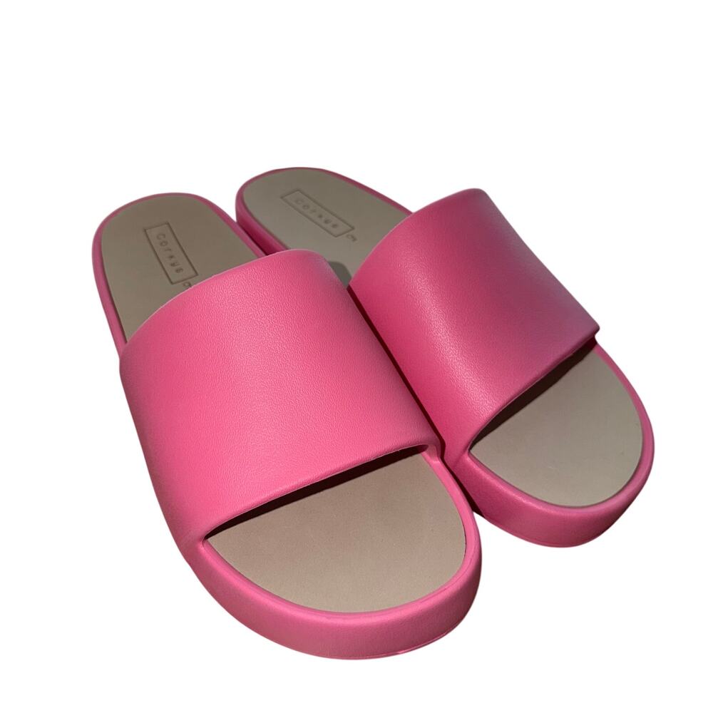 Corkys melon coral pink platform slides women’s 9 beach coastal resort NWOT